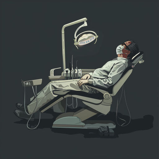 Dentist illustration rendered realistically on a dark charcoal background, accentuating dramatic contrast and intricate detail
