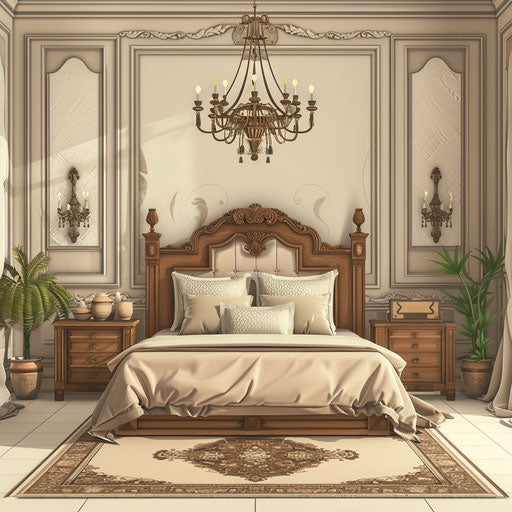Photo-realistic quality bedroom clipart on flat beige background