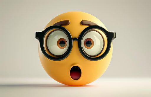 Surprised emoji face with glasses on white background