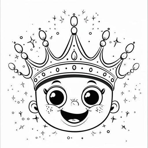 Smiling crown with sparkles. Coloring book page