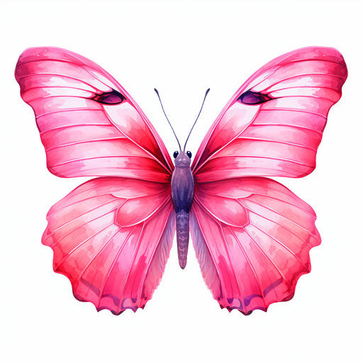 Pink butterfly clipart in the style of oil painting on white background