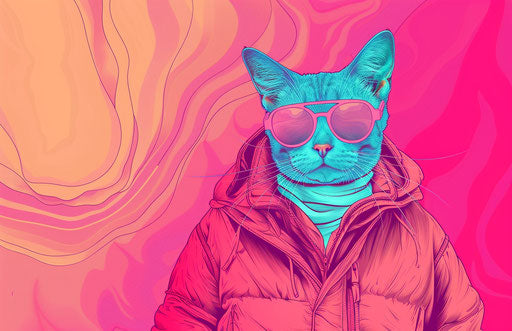 Cat in pink sunglasses and techno-organic jacket