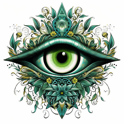 All-seeing eye, elaborate geometrical floral tattoo
