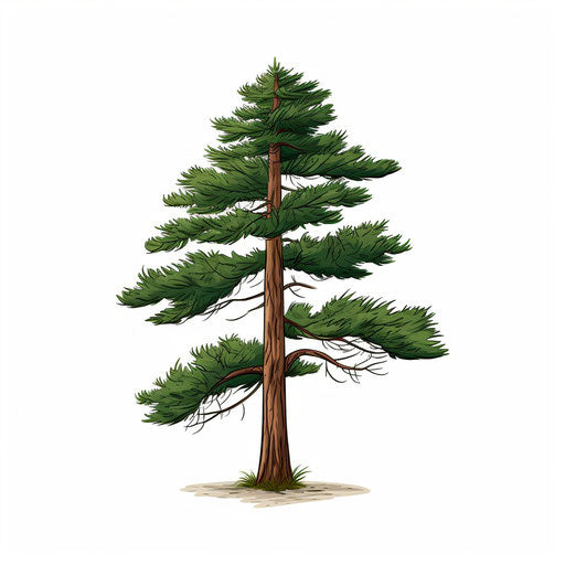 Minimalist pine tree illustration on white background