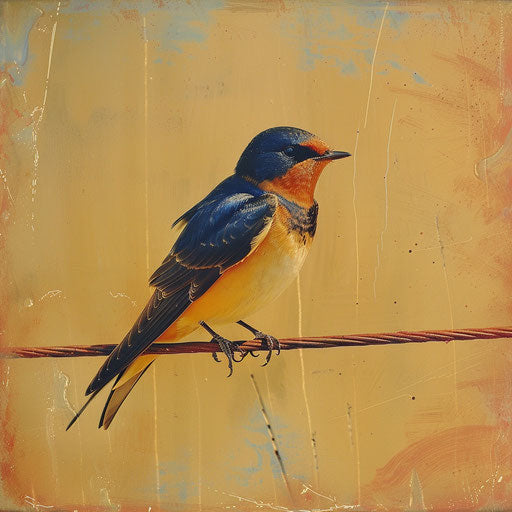 Rustic swallow on a wire in the countryside