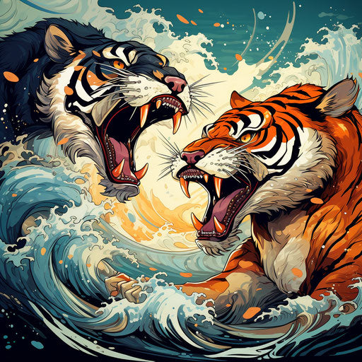 Tiger battling a Japanese cartoon vector