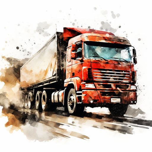 Truck clipart in the style of oil painting on white background