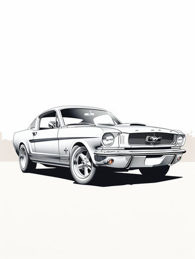Classic Mustang car in film outline style Provia light gray 3:4
