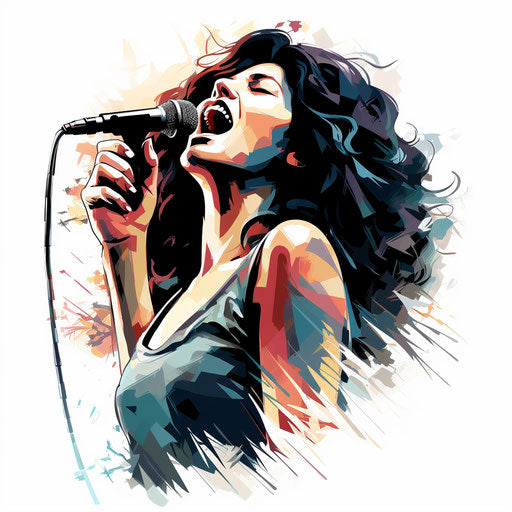 Singing illustration in the style of Chiaroscuro Art, on white background