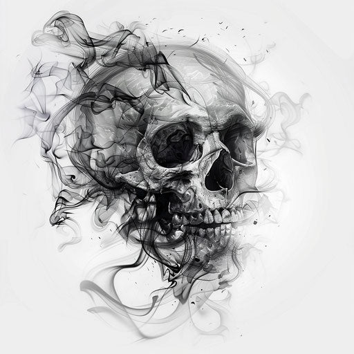 Detailed skull in smoke on white background