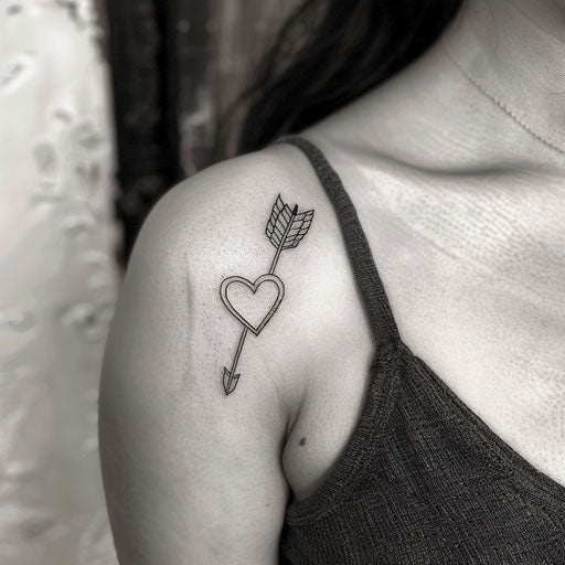 Arrow tattoo with heart at center on white canvas