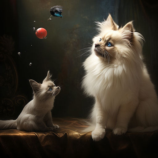 Birman playing with a dog