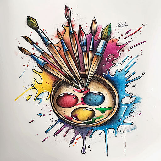Inspired tattoo sketch of a painter's palette with brushes