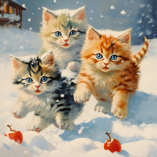 Kittens playing in the snow