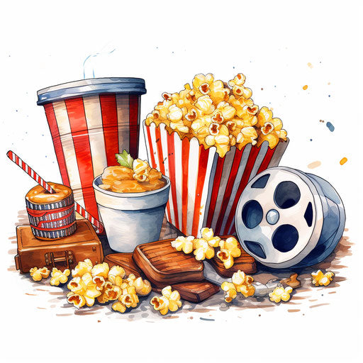 Movie night illustration in Chiaroscuro Art style, on white background