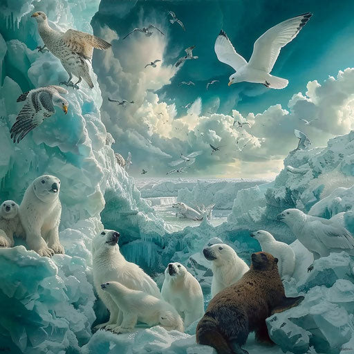 Arctic animals enduring icy landscape