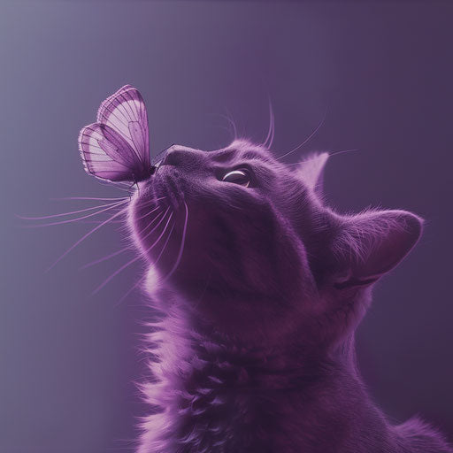 Cat with butterfly nipping, exaggerated facial features