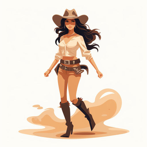 Cowgirl illustration in Minimalist style, on white background
