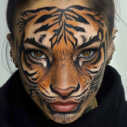 Face tattoos for women with fierce tiger stripe