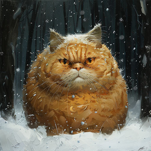 Chubby cat in the snow