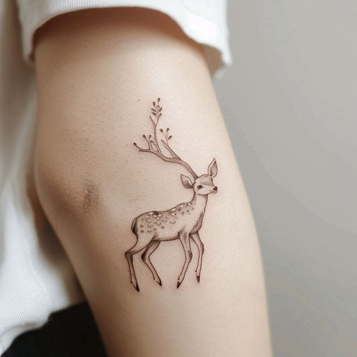 Delicate deer tattoo emphasizing simplicity on white