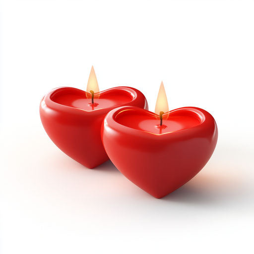 3D Heart Candles on flat white background