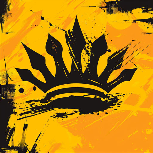 Crown logo in black and yellow with a vibrant background