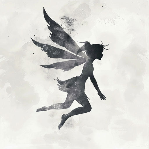 Minimalist fairy silhouette tattoo on white background