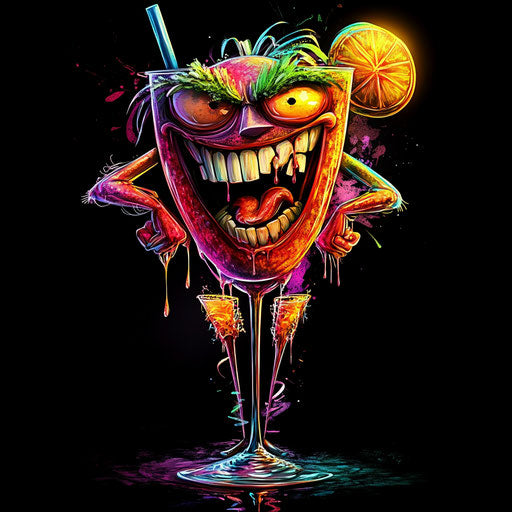Humorous caricature of a cocktail clipart with exaggerated human characteristics