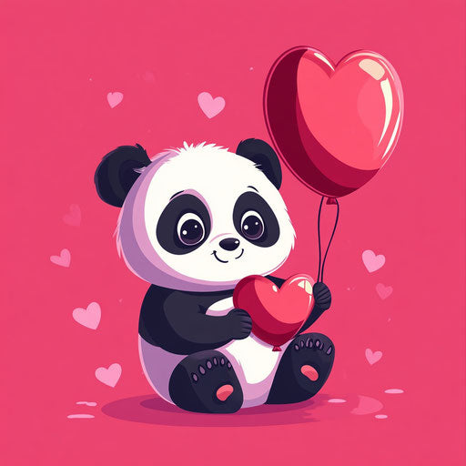 Adorable panda holding a heart balloon