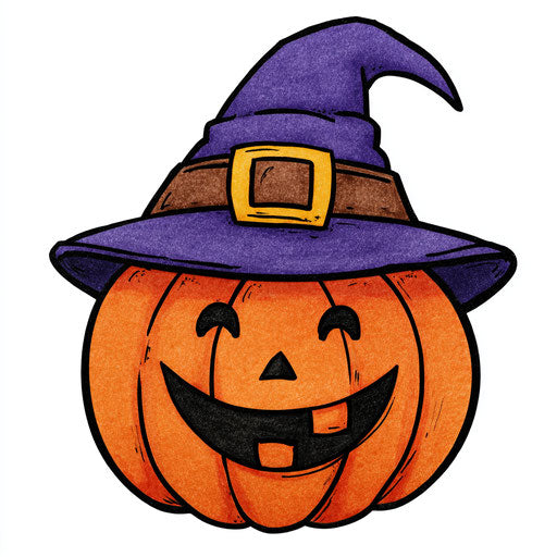 Joyful Pumpkin with Witch's Hat