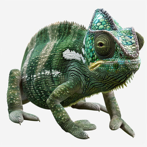 Chameleon on white background, detailed with subtle textures