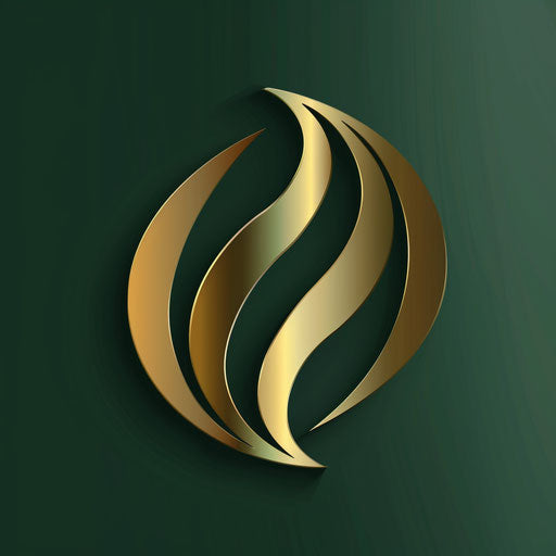 Boutique logo in green and gold with a sleek background