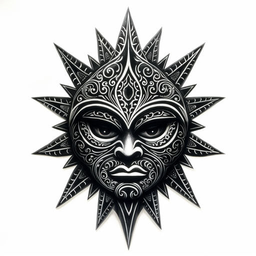 Tribal star tattoo design inspired by masks and totems