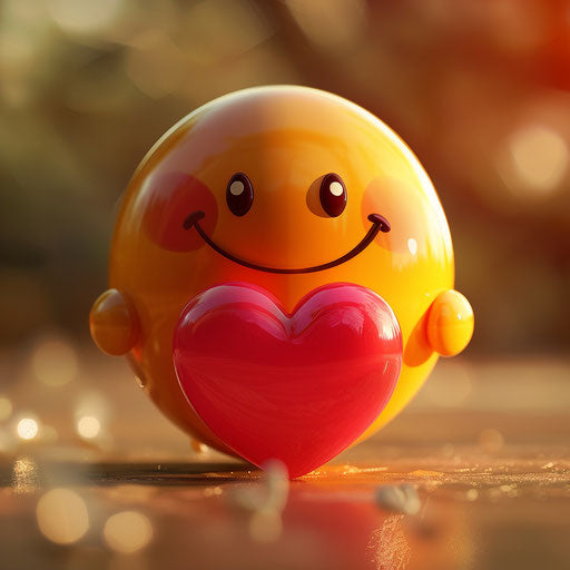 Smiling emoticon with heart, smilecore style, colorful animation