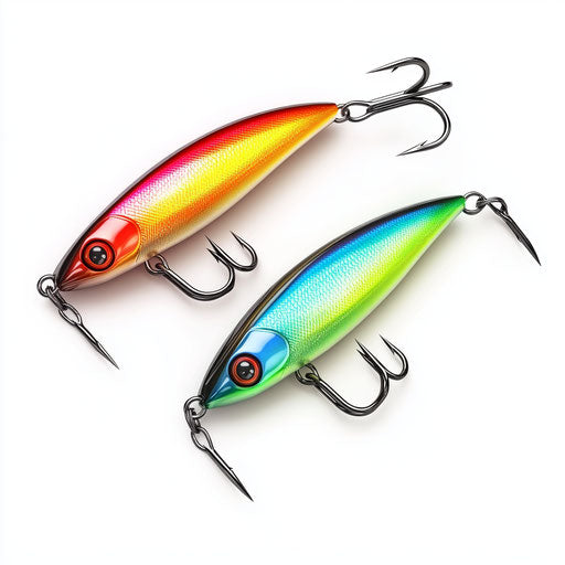 3D Fishing Lures on flat white background, isolated clipart