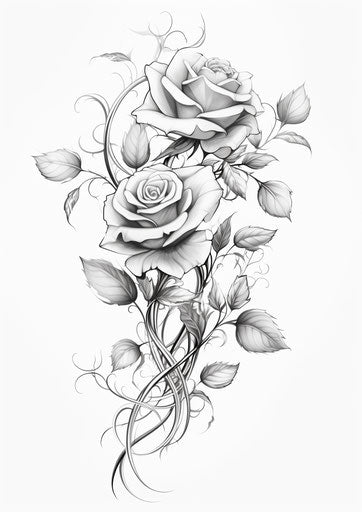 Rose flower tattoo style on white background