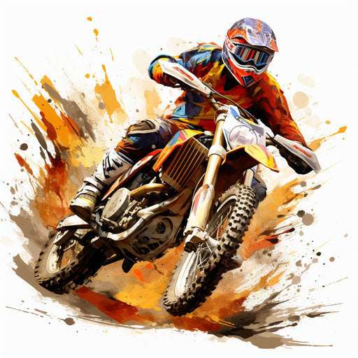 Dirt bike clipart in the style of Oil painting