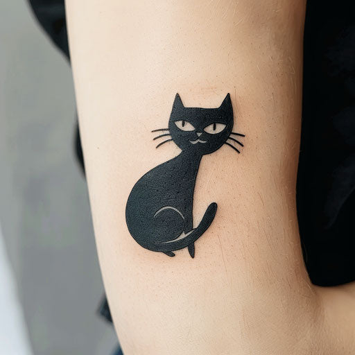 Black cat tattoo inspired by Scandinavian folk art