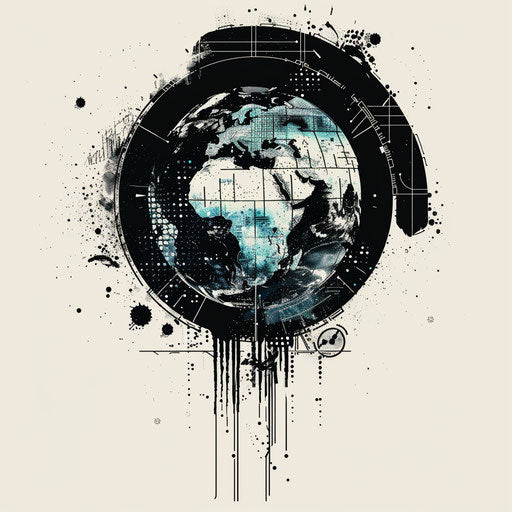 Digital globe with pixelated continents, clipart design