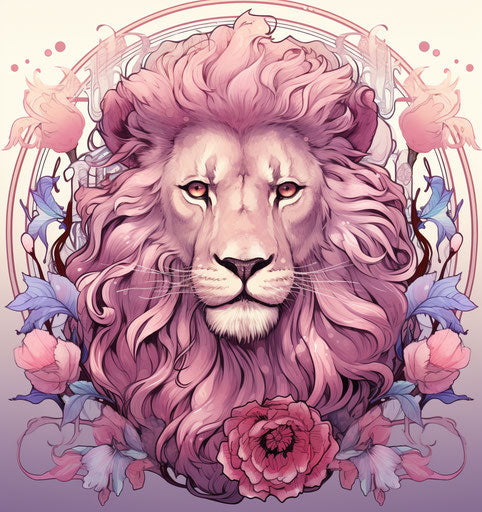 Beautiful lion with word leo, rococo pastel colors, esoteric symbolism