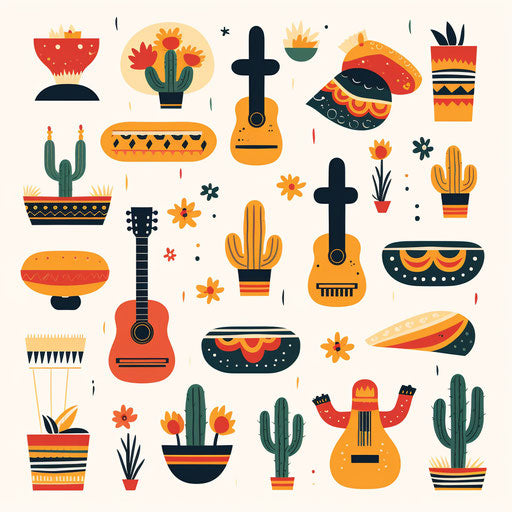 Mexican clipart in Minimalist style, on white background