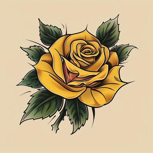 Vintage flat sketch of a yellow rose in traditional tattoo style