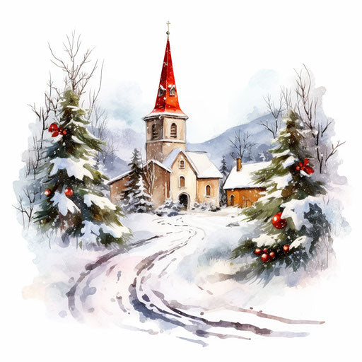 Merry Christmas and Happy New Year clipart in Oil painting style on white background