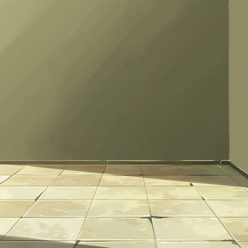 Realistic floor drawing on flat, muted olive background
