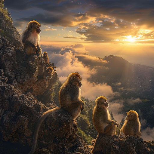 Contemplative primates on top of the mountain