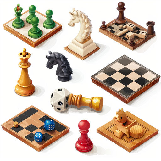 Photo-realistic board games clipart on white background