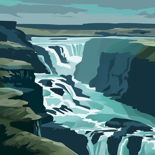 Gullfoss Falls, Iceland, sharp stylized lines