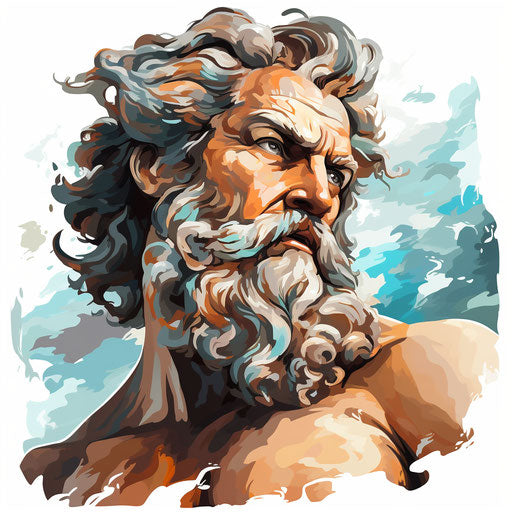 Zeus clipart in the style of Oil painting, on a white background
