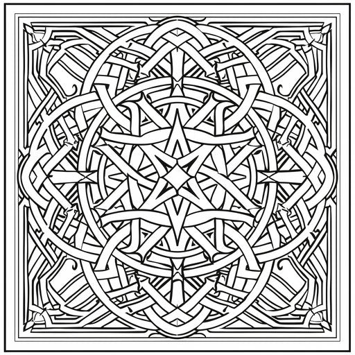 Intricate Celtic knot design with interwoven patterns. Coloring book page
